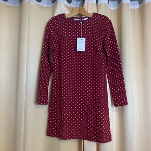 &other stories burgundy red polka dot knit dress